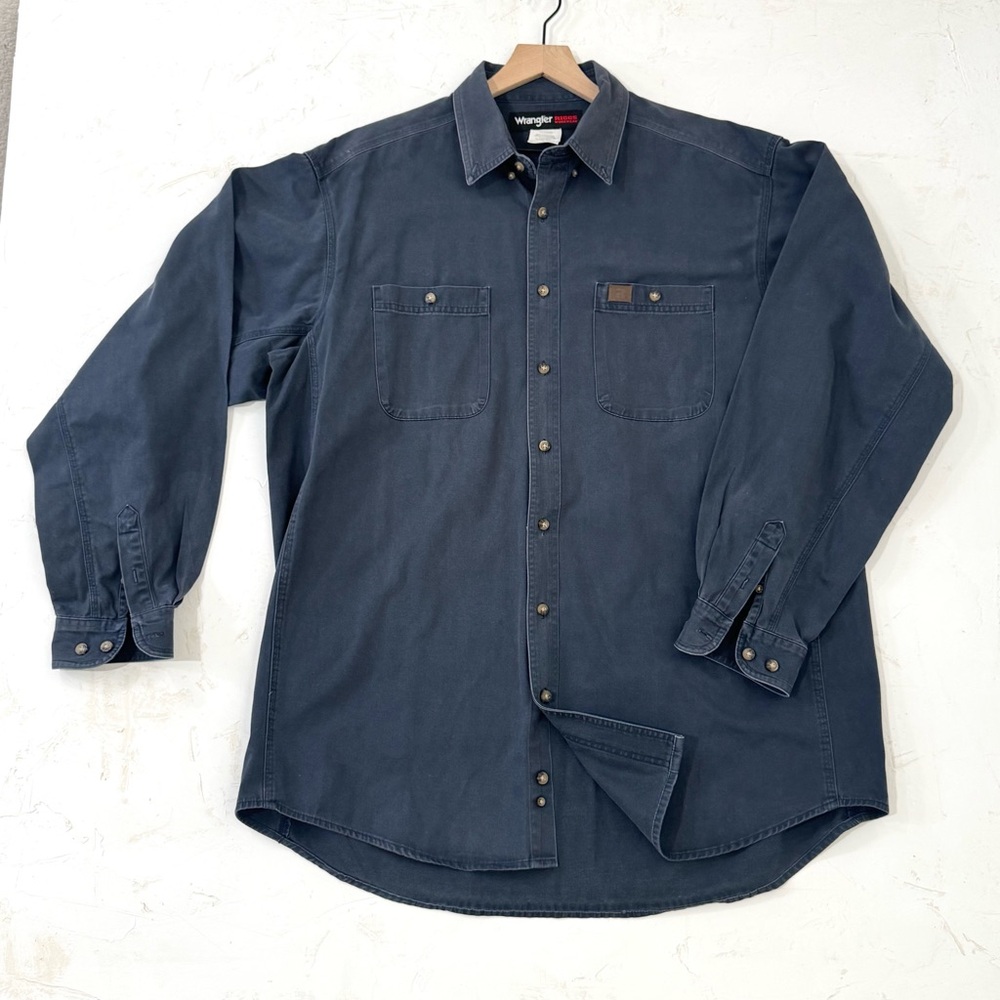 3/$20 Wrangler Riggs Washed Navy Blue Button-Down Work Shirt